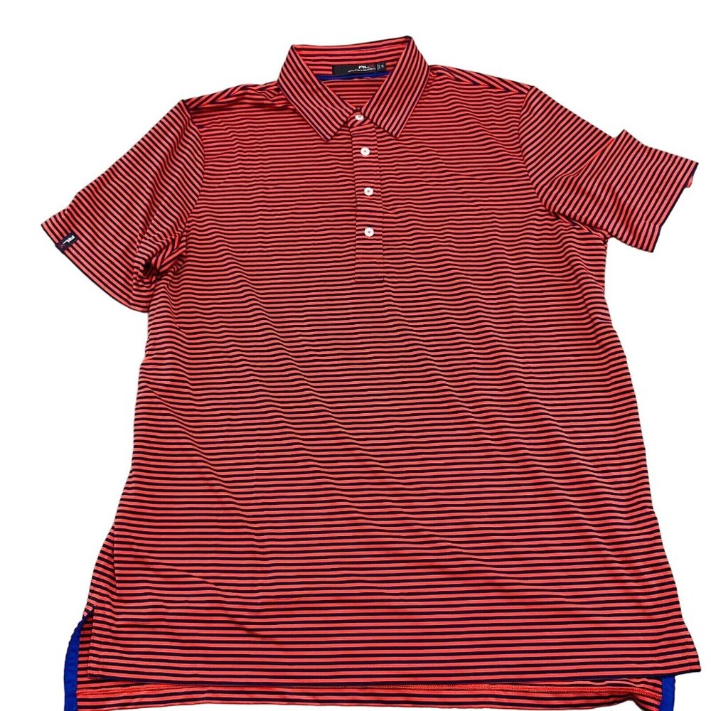 RLX Ralph Lauren Shirt Men‎ XLarge Blue Red Stripe Polo Golf Sport
